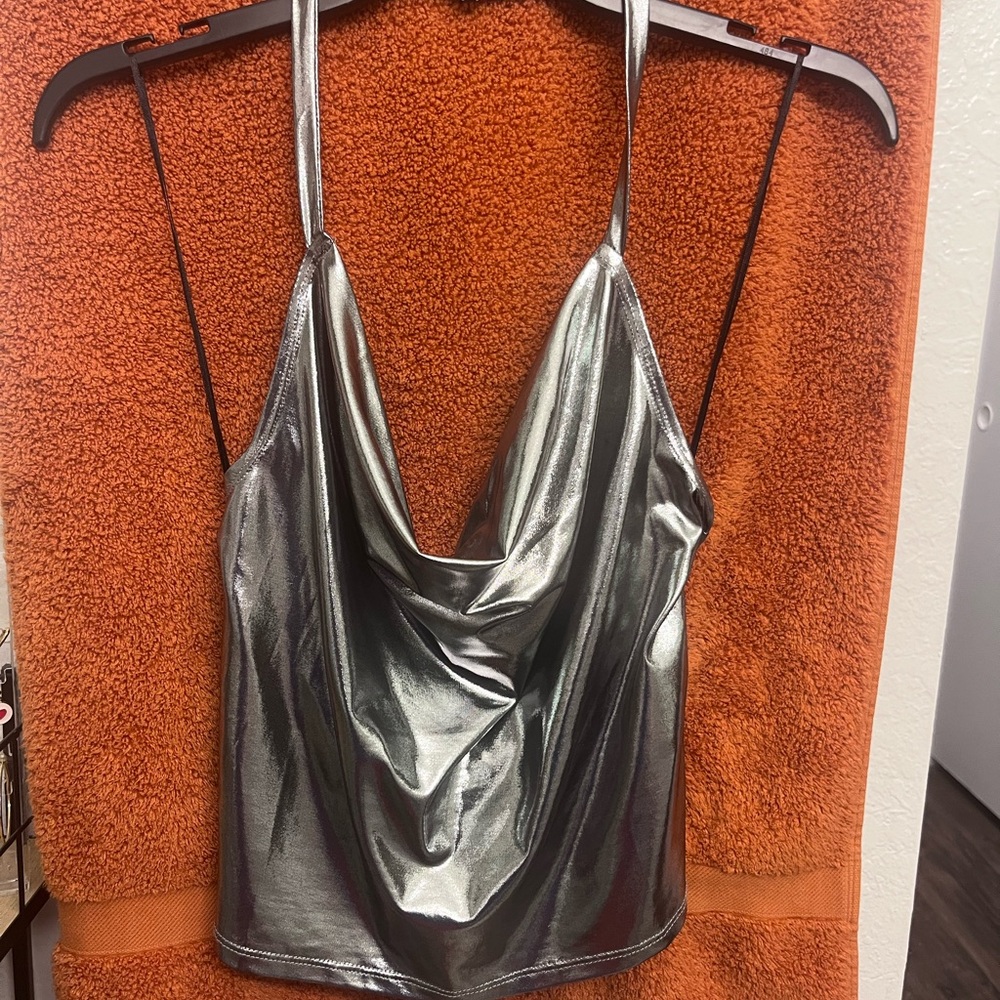 Metallic halter top